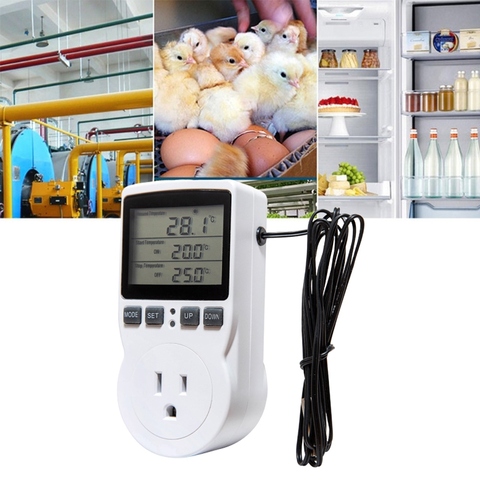 Termostato Digital multifunción de 110-230V, enchufe controlador de temperatura, salida con temporizador, interruptor, sonda del Sensor, refrigeración y calefacción ► Foto 1/6