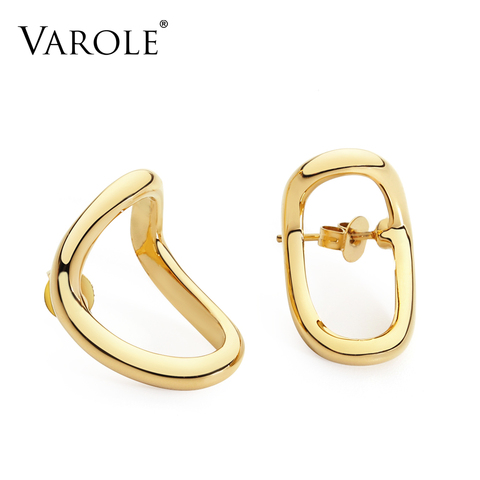 VAROLE-pendientes de tuerca con diseño de contrato para mujer, aretes llamativos de línea curva de Color dorado, joyería a la moda ► Foto 1/6