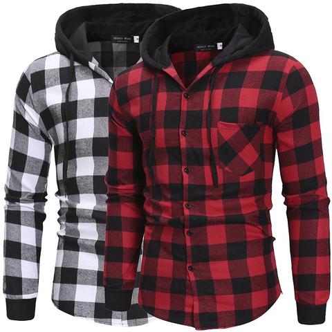 2022Men's camisas de Otoño de moda Casual a cuadros camisas de manga larga de algodón de alta calidad pulóver con capucha camisa de invierno para hombres Top ► Foto 1/6