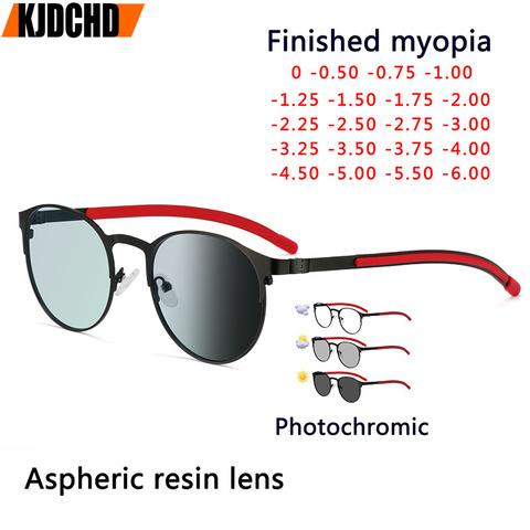 KJDCHD Photochromism gafas Retro marco aleación redondo miopía gafas al aire libre UV protección dioptrías-0,5-1,0-1,5-2,0-6,0 ► Foto 1/6