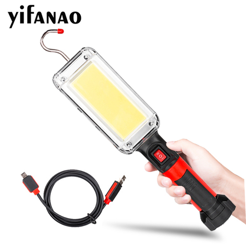 Luz LED de trabajo, linterna portátil potente, gancho magnético, lámpara de Camping, USB COB, recargable, 18650, resistente al agua ► Foto 1/6