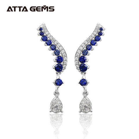 Pendientes de plata de primera ley y zafiro azul para mujer, aretes, plata esterlina Estilo encantador, zafiro azul, boda, compromiso ► Foto 1/6