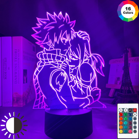 Luz Nocturna Led con Sensor táctil para decoración de habitación de niño, 3d lámpara de mesa, Anime, Fairy Tail, Natsu Dragneel y Erza Scarlet Hug ► Foto 1/6