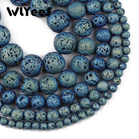 Wlyes-Cuentas de Lava chapadas en piedra Natural, abalorios sueltos de roca volcánica para fabricación de joyas, 4, 6, 8, 10, 12mm, collar de pulsera DIY de 15