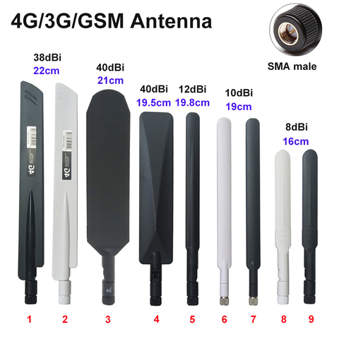 Antena externa 4G 3G GSM LTE, antena externa con SMA macho de alta ganancia, 700-2700MHz, antenas universales, enrutador 4G, amplificador de señal, 2 uds. ► Foto 1/1