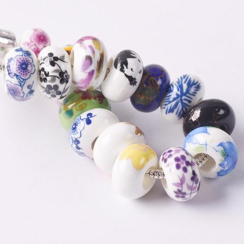 10 Uds 15mm x 9mm ronda diseño de flores de porcelana cerámica suelta grandes cuentas con orificio para fabricación de joyería DIY Europea encantos pulsera ► Foto 1/4