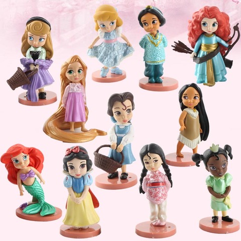 Disney-figuras de acción de Moana, Blancanieves, princesa Mérida, Ariel, Tiana, Jasmine, muñeco, Merida, Anime, chico juguete para regalo, 11 Uds. ► Foto 1/6