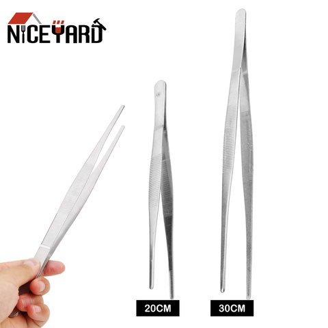 NICEYARD-Pinzas rectas de acero inoxidable para barbacoa, pinzas dentadas largas para comida, herramienta médica para jardín, cocina y barbacoa ► Foto 1/6