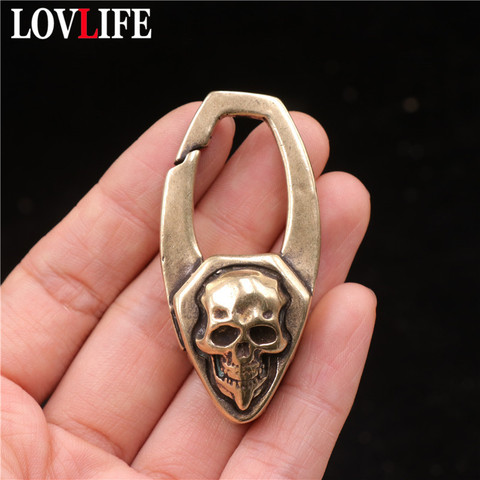 Vintage Punk hombres calavera de cobre cara llavero coche baratija de Metal latón llave esqueleto anillos de cadena, colgante de joyas llaveros DIY piezas ► Foto 1/6