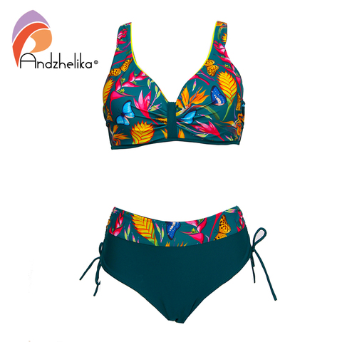 Andzhelika nuevos de las mujeres es empujar dos Bikini Floral alto cintura traje de baño Sexy de talla grande ropa de verano trajes de baño ► Foto 1/6