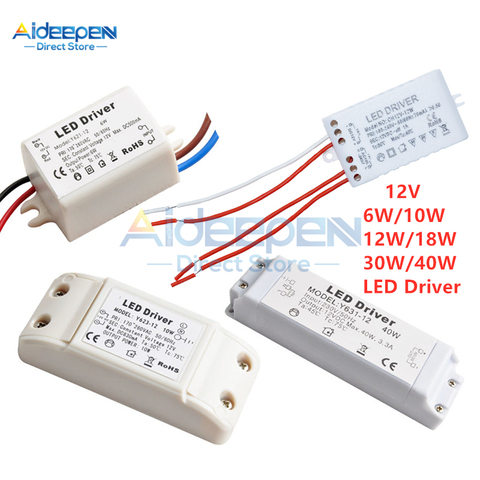 Adaptador de fuente de alimentación de alta calidad para lámpara LED, transformador de controlador de Led de 12V de CC, 6W, 10W, 12W, 18W, 30W, 40W, 50/60Hz ► Foto 1/6