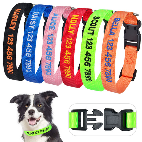 Airuidog-Collar de nailon bordado para perro, personalizado, Collar de gatito Nombre del número de teléfono, Collar para perro pequeño y grande ► Foto 1/6