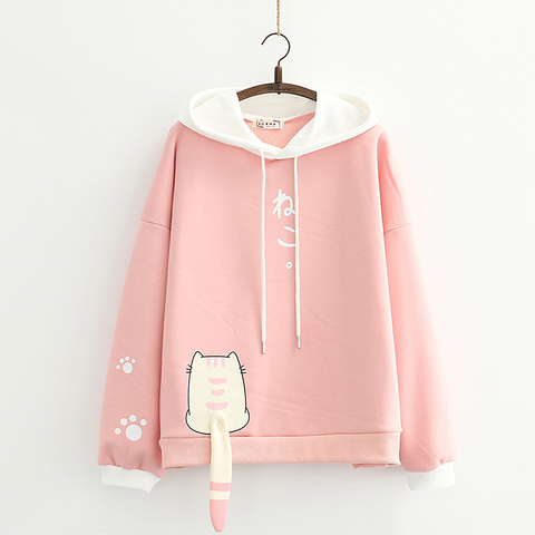 Sudadera con capucha de Anime Kawaii para mujer, suéter de forro polar cálido y suave para chica, color rosa, con cola de gato, 2022 ► Foto 1/6