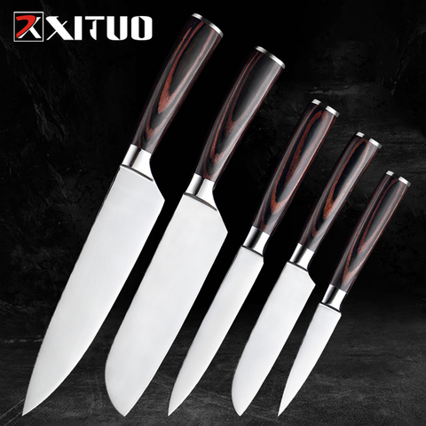 XITUO-Juego de Cuchillos de Cocina de pelado de acero inoxidable, Chef Santoku, cuchillo de fruta en rodajas, cuchillos de pan, herramienta japonesa de madera, regalo Pr ► Foto 1/6