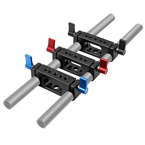 Abrazadera para aparejo de cámara DLSR, soporte de lente teleobjetivo de 15mm con agujeros dobles, rosca 1/4 3/8, sistema de soporte de riel de fotografía ► Foto 1/6