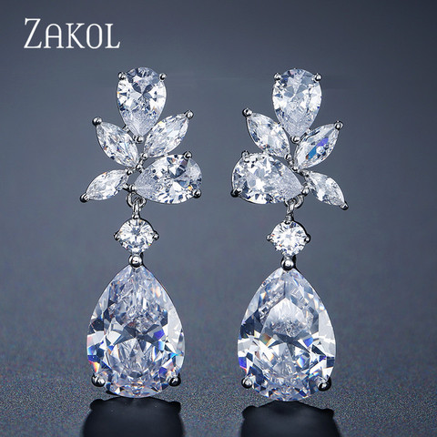 ZAKOL-pendientes de circonia cúbica con forma de gota para mujer, aretes colgantes, zirconia, circonita, zirconita, Color oro rosa, accesorios de boda, estilo romántico, FSEP2196 ► Foto 1/6