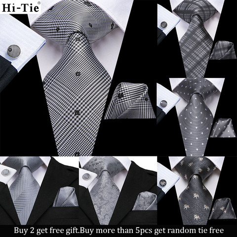 Corbata de cachemir para hombre, de color gris corbata de seda, conjunto de gemelos de pañuelo, diseño de moda, negocios, Dropshipping ► Foto 1/6