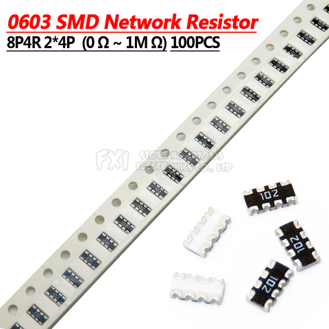 Resistor de red SMD array 0 ohm ~ 100K 2K 0603 K 5% K 10K 22K 47K 910K 1M 1 10 2,2 Uds. 220 470 ohmios ► Foto 1/1