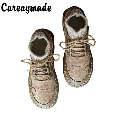 Careaymade-zapatos cómodos únicos hechos a mano para mujer, calzado de suela blanda con cordones, estilo RETRO art, botas de costura ► Foto 1/5