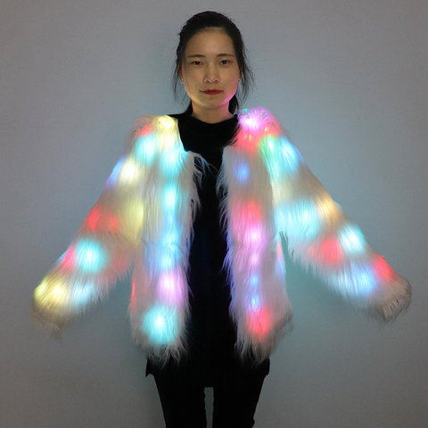 Nuevo abrigo LED de las mujeres de piel de imitación de disfraces de Navidad Chaqueta brillante abrigo de invierno cálido ropa de fiesta para discoteca ► Foto 1/6