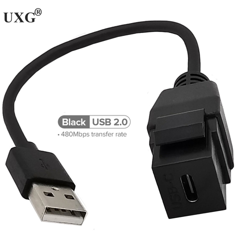 USB 3,1 tipo C Keystone hembra a USB 2,0 Jack acoplador insertos hembra adaptador de puerto conector de extensión de conector para placa de pared de salida ► Foto 1/5