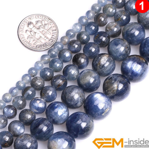 Piedra redonda Natural cianita azul perlas para joyería haciendo Strand 15 