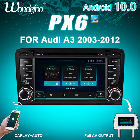 CARPLAY PX6 Android 10 reproductor DVD coche 2 DIN para Audi A3 8P 2003-2012 S3 2006-2012 RS3 Sportback 2011 gps radio reproductor multimedia ► Foto 1/6