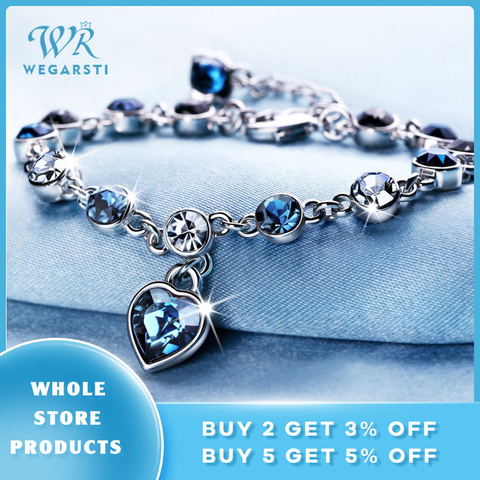 Pulseras de plata de ley 925 auténtica con corazón para mujer, zafiro azul, pulsera de cadena de tanzanita, regalo de boda a la moda, joyería fina ► Foto 1/6