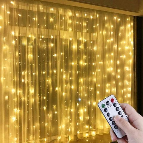 Guirnalda de cortina LED con Control remoto, luz de cortina con USB, adornos navideños para el hogar, 3x3m ► Foto 1/6