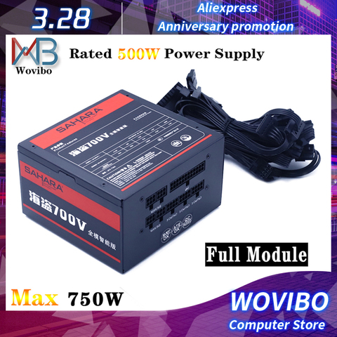 Wovibo-fuente de alimentación para PC, suministro de energía nominal PSU, 500W, máx. 750W, 120mm, ventilador para juegos, 24 Pines, 12V, ATX, fuente de alimentación para ordenador ► Foto 1/6