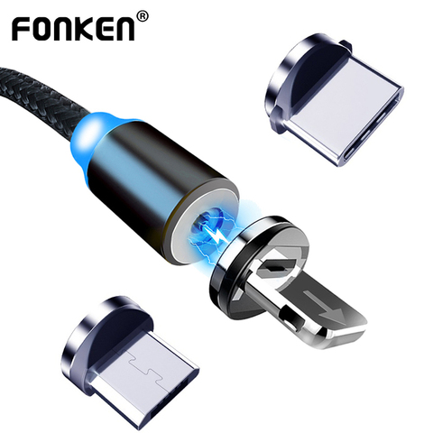 FONKEN 2022 Micro USB tipo C Cable magnético para Xiaomi Redmi Note 7 8 Cable de cargador con imán para Samsung S9 huawei P30 iphone ► Foto 1/6