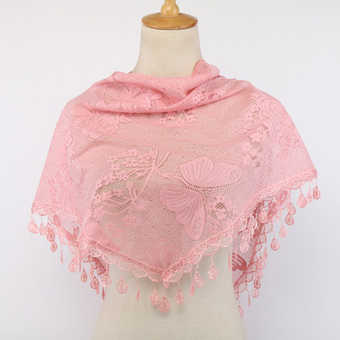 Bufanda triangular de encaje sencillo Floral para mujer, Fular fino suave de gasa para envolver, estola de Pashmina, Hijab, Sjaal, nueva moda de verano ► Foto 1/6