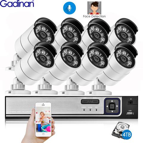 Gadinan 8CH 5MP POE cara de detección sistema de seguridad 5MP al aire libre impermeable de la visión nocturna IR IP Cámara POE vigilancia Kit CCTV ► Foto 1/6