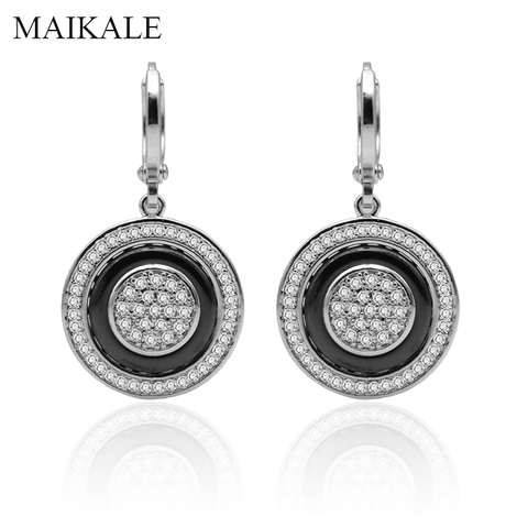 MAIKALE-pendientes de cerámica de circonia cúbica para mujer, aretes de lujo, círculo redondo, color blanco y negro, joyería exquisita para fiesta de boda ► Foto 1/6