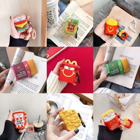 Funda protectora de silicona blanda para AirPods 1 y 2 cajas, para comida, patatas fritas, familia, Nuggets de pollo, hamburguesa, galletas ► Foto 1/6