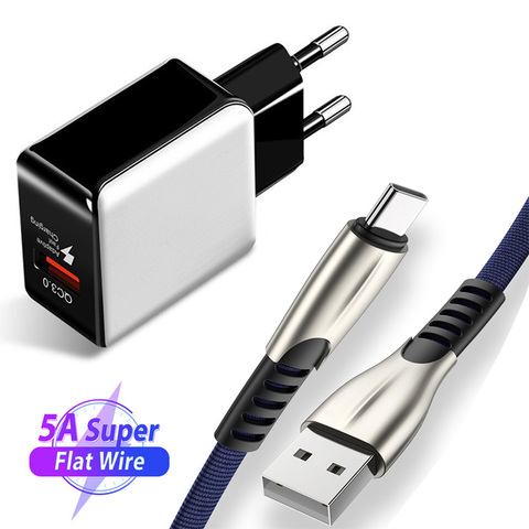 QC 3,0 cargador carga rápida 5A tipo C Cable para Samsung A50 A70 A20 Huawei P20 lite P30 Mate 10 Honor 20 Pro Super Cable de carga ► Foto 1/6