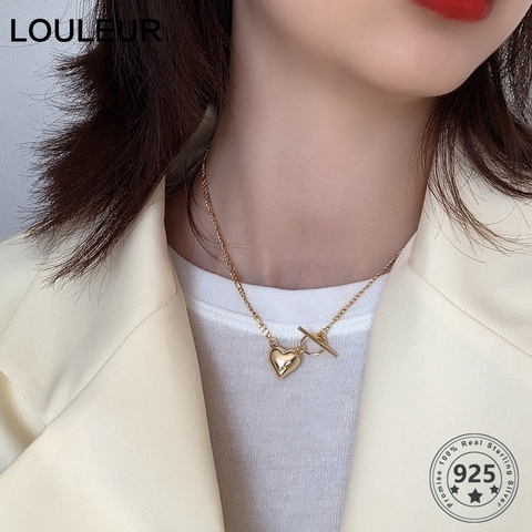 Louleur-collar de corazón de Plata de Ley 925 auténtica para mujer, collar minimalista elegante de estilo francés, Regalos de joyería fina de moda ► Foto 1/6