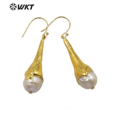 WT-MPE005 WKT pendientes de perlas barrocos Vintage pendientes de perlas con forma de gota de agua pendientes de perlas galvanizados de oro regalo de joyería para mujer ► Foto 1/6