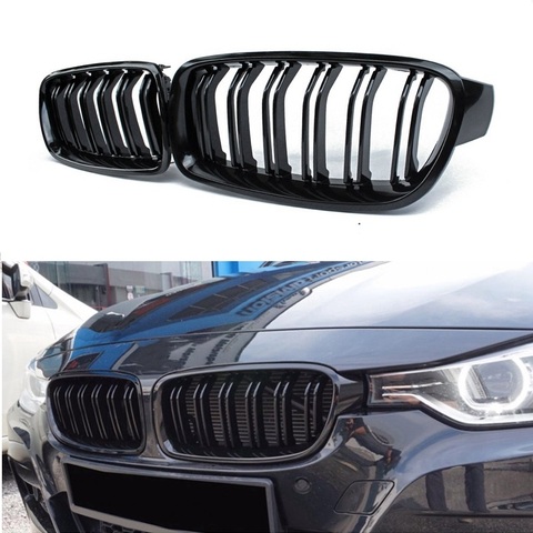 Parrilla delantera de carreras frente rejilla deportiva brillo negro doble listón de riñón rejilla para BMW Serie 3 F30 F35 2012-2022 ► Foto 1/6