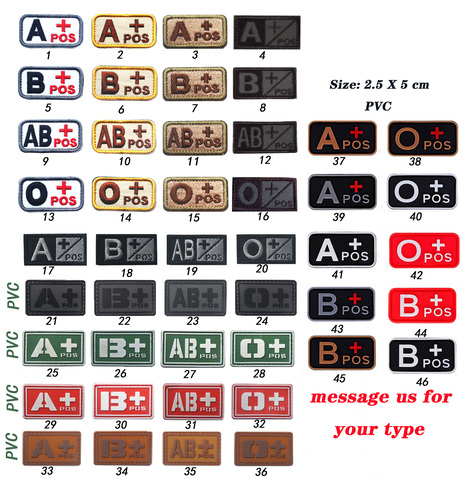Parches militares bordados tipo sangre, rayas tácticas A + O + B + AB + insignias positivo con gancho y bucle ► Foto 1/6