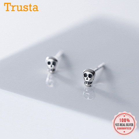 TrustDavis Real de plata de ley 925 moda plateada tailandesa Mini cráneo gótico encanto, pendientes para las mujeres bien S925 de DS1184 ► Foto 1/6