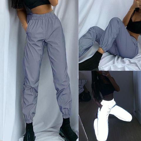 Pantalón de chándal reflectantes para baile de hip hop para mujer, joggers holgados para la noche o espectáculo, talla grande ► Foto 1/6