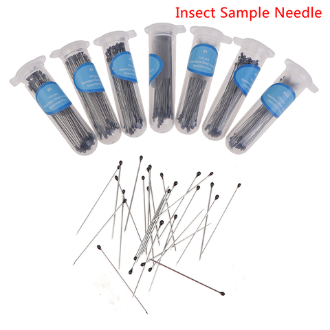 Aguja de espécimen de acero inoxidable con caja de plástico, 100 piezas, para laboratorio escolar, entomotología, para dissección corporal, aguja de insectos ► Foto 1/6