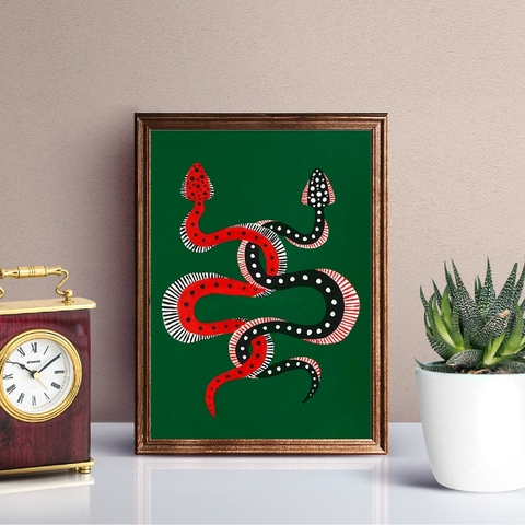 Impresiones de Sushi y Hamburguesa de queso y serpiente, obra de arte creativa divertida, pintura de acuarela, póster, imágenes de pared, Arte de la pared Decoración para el hogar ► Foto 1/6