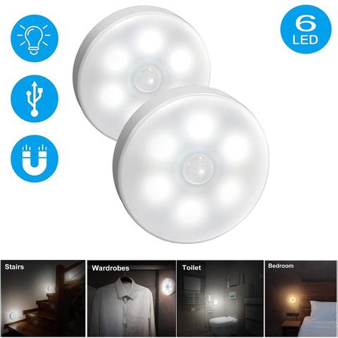 Luces con Sensor de movimiento, luz nocturna LED alimentada por batería recargable por USB, se adhiere a cualquier lugar como luces de armario de baño o escalera ► Foto 1/6