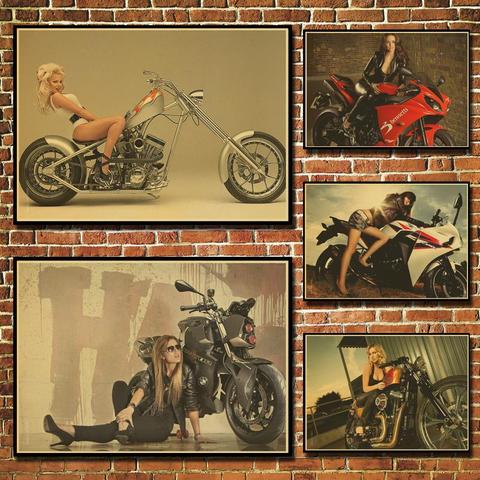 Póster de Papel Kraft de pintura Vintage Rider, cuadro de papel Retro para motocicleta, Bar, cafetería, pared de salón artesanía ► Foto 1/6