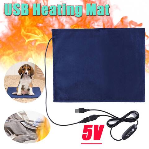 Alfombra calefactora mascota 5V USB sábana de ropa de invierno almohadillas de felpa almohadilla de cama de tres temperaturas de fibra de carbono alfombrilla para perro y gato ► Foto 1/6