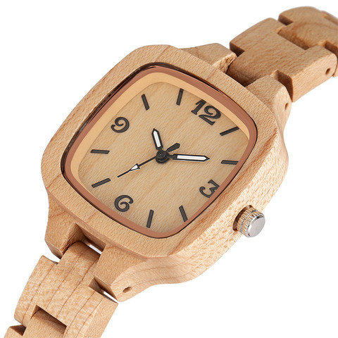 Reloj de lujo de madera de arce para mujer, esfera cuadrada de madera con reloj de pulsera, reloj creativo, regalos para novia/esposa ► Foto 1/6