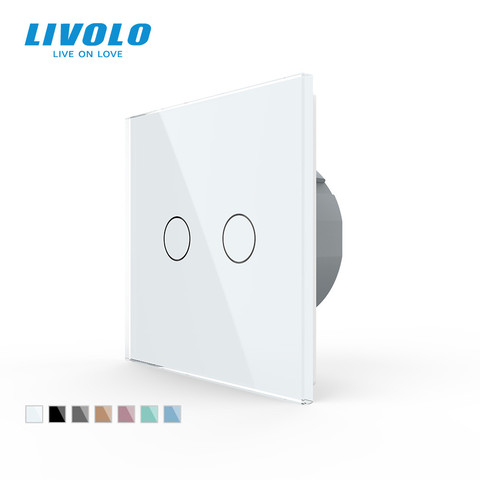 Interruptor de luz táctil de pared Livolo EU Standard 2 Gang 1 Way, interruptor de sensor de toma de corriente de pared, Panel de cristal de 7 colores, con retroiluminación led ► Foto 1/6