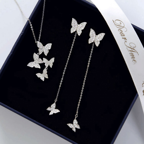 Encantador y deslumbrante conjunto de Micro collares de plata de ley 925 con mariposa de circón, collar gargantilla de cadena de regalo para mujer NK022S ► Foto 1/6
